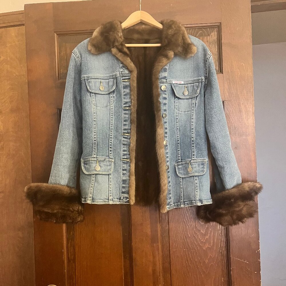 Real Mink Fur Lined Denim Jacket, US Size 8, Sass & Bide